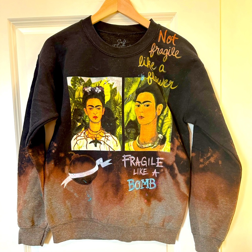 OOAK Hand Painted Frida Kahlo Sweatshirt Tie Dye Small